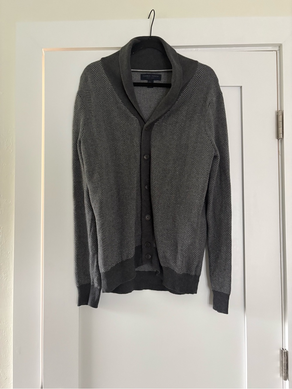 Thomas Parker Men's Cotton Cardigan Gray & Black Size Medium